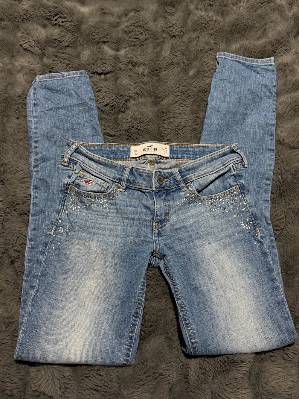Vintage Hollister Light Wash Skinny Jeans w/ Rhinestone Trim